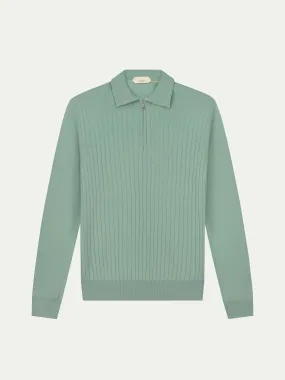 Ribbed Zipper Polo Light Green