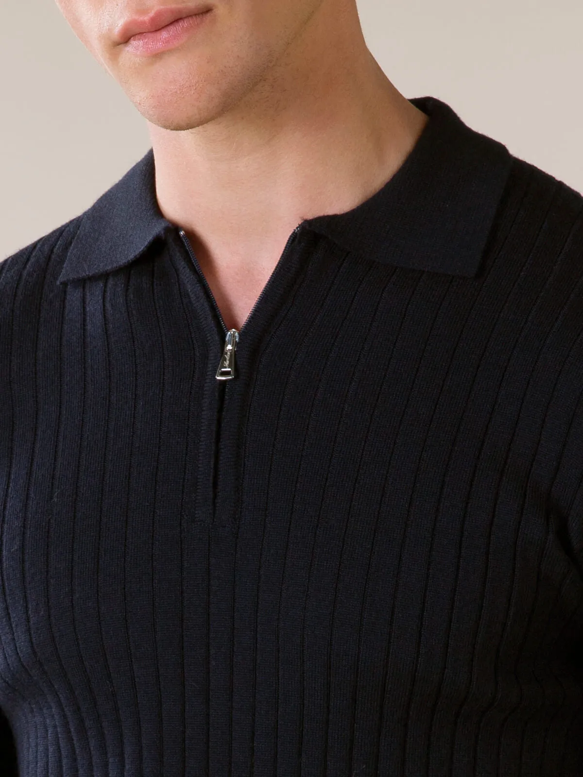 Ribbed Zipper Polo Navy