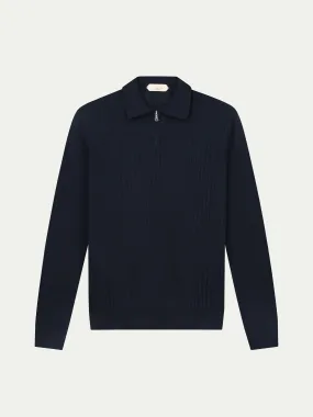 Ribbed Zipper Polo Navy