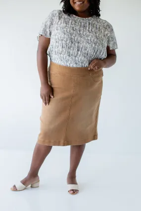 'Sara' Stretch Denim Skirt in Camel