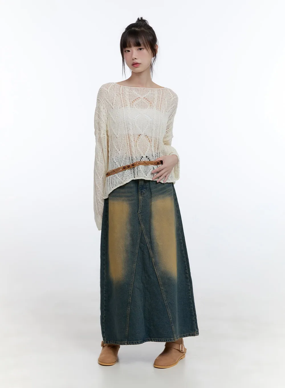 See-Through Knit Boat Neck Sweater CG413