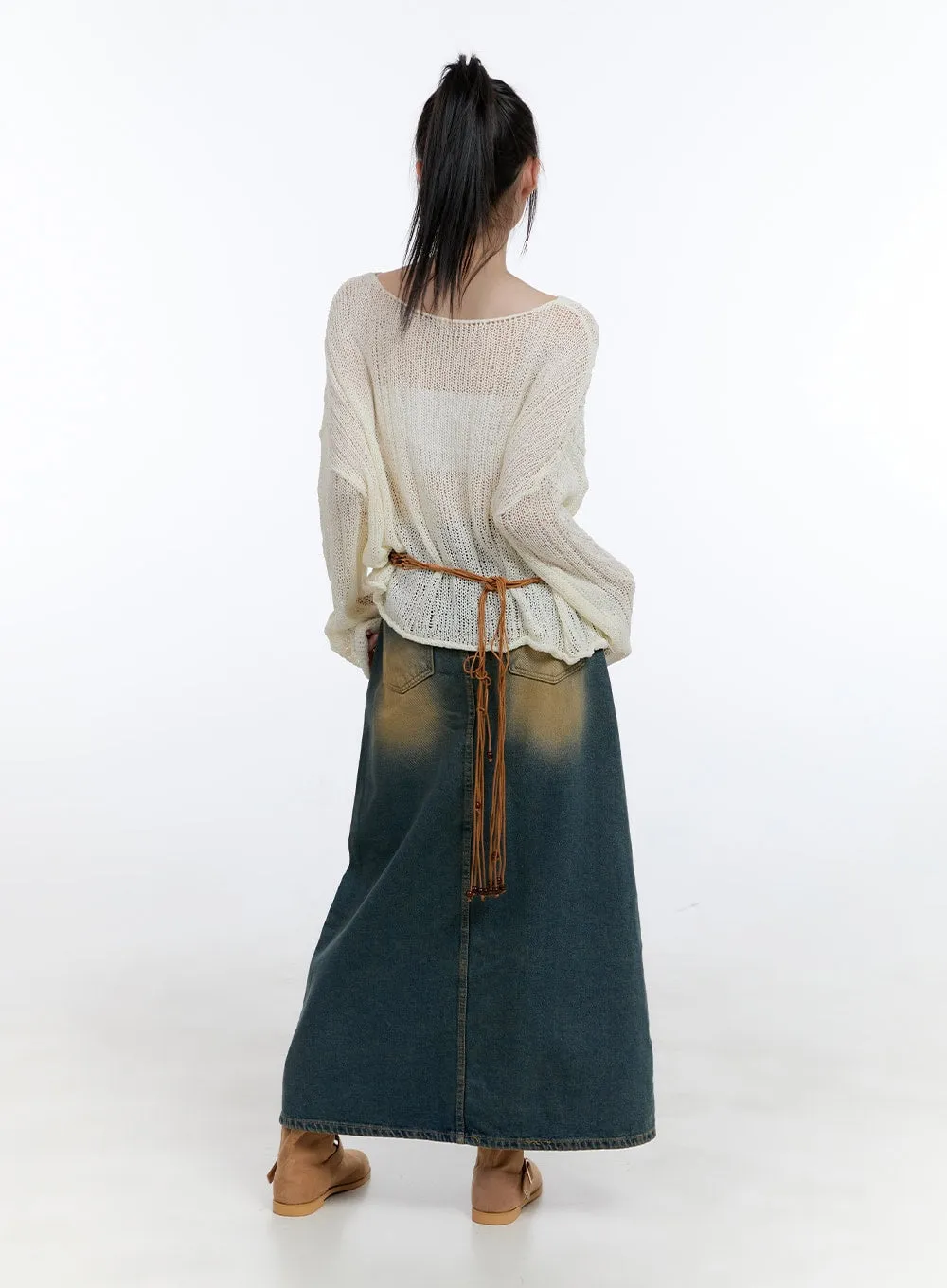 See-Through Knit Boat Neck Sweater CG413