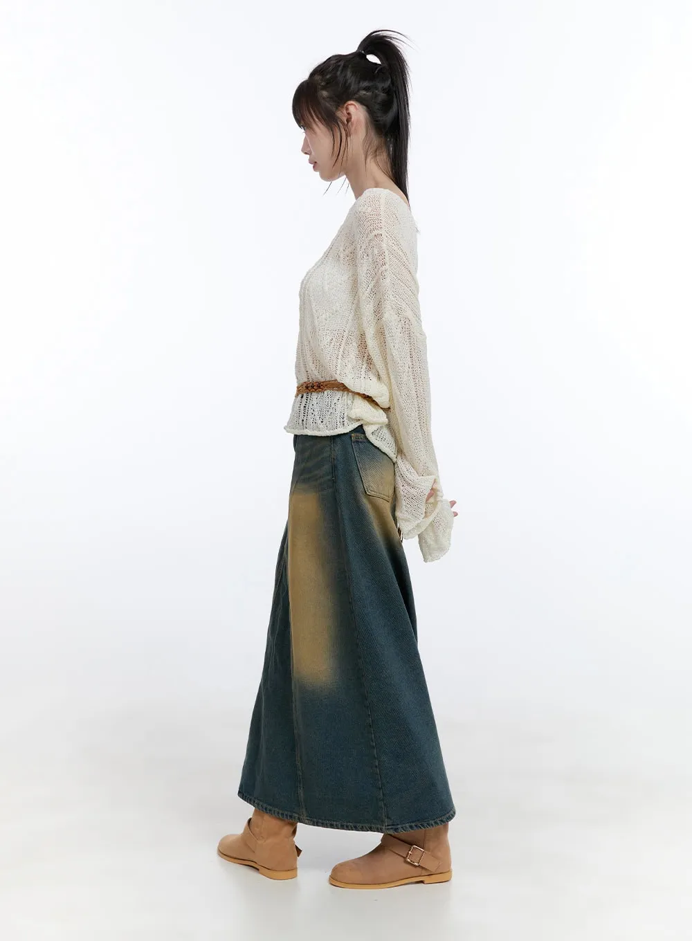 See-Through Knit Boat Neck Sweater CG413