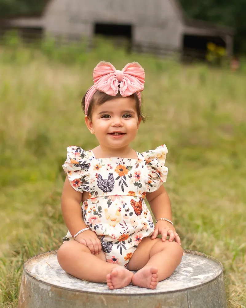 Shiloh Ruffle Back Romper - Chickens