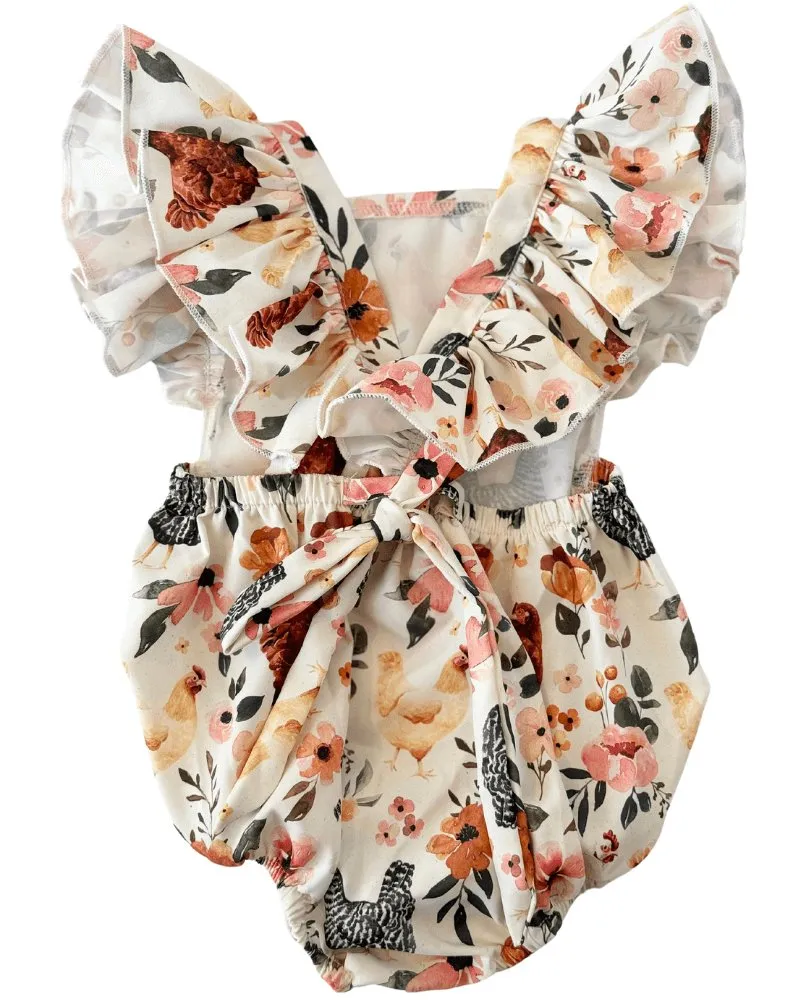 Shiloh Ruffle Back Romper - Chickens