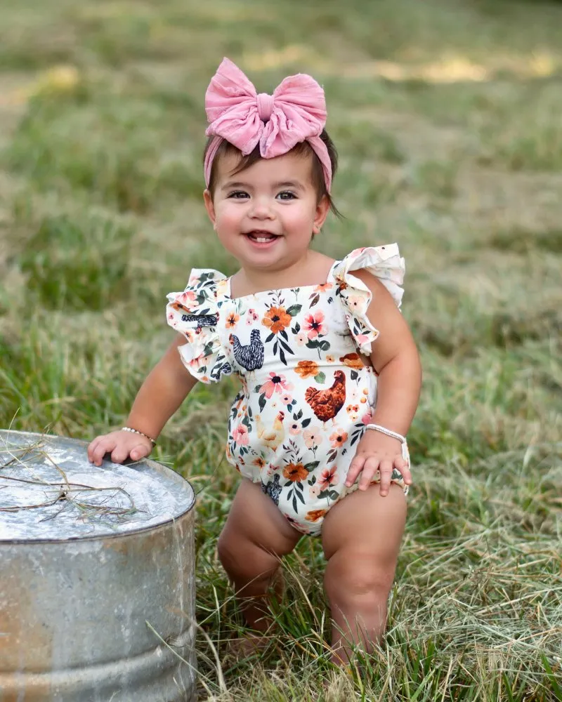 Shiloh Ruffle Back Romper - Chickens