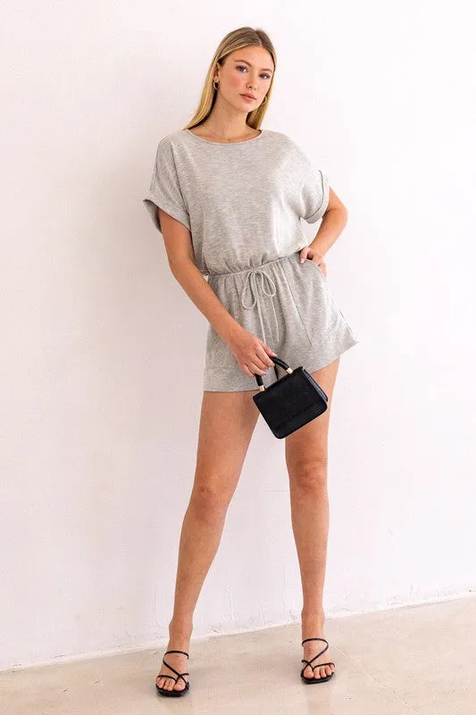 Short Roll-Up Sleeve Elastic Waist Romper * Online Only*