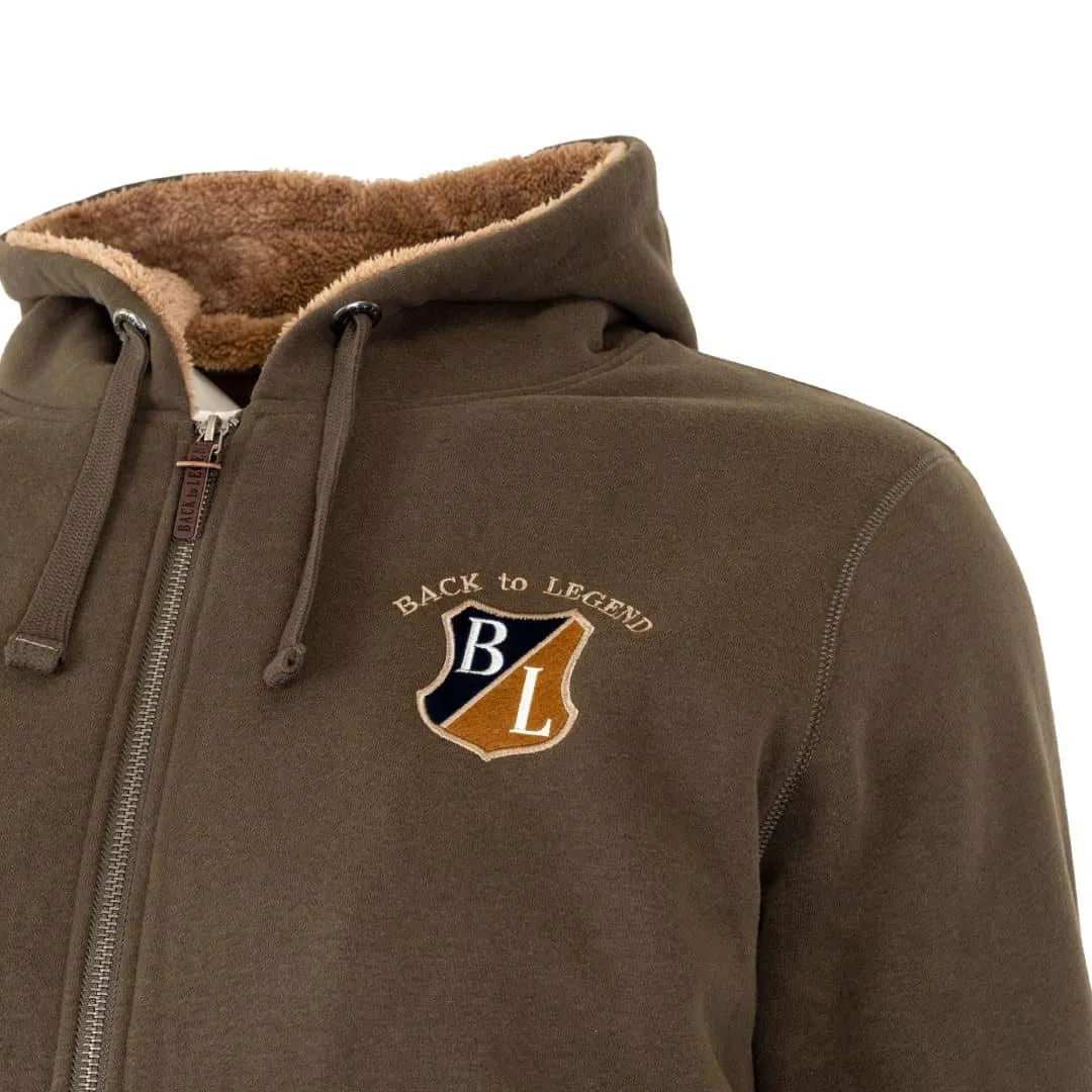 Sweat à capuche zippé kaki doublé sherpa
