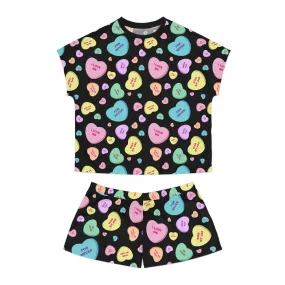 TGIF Sleepover PJs in Black Bitter Candy Hearts Tee & Pajama Shorts-Set | Pinup Couture Relaxed