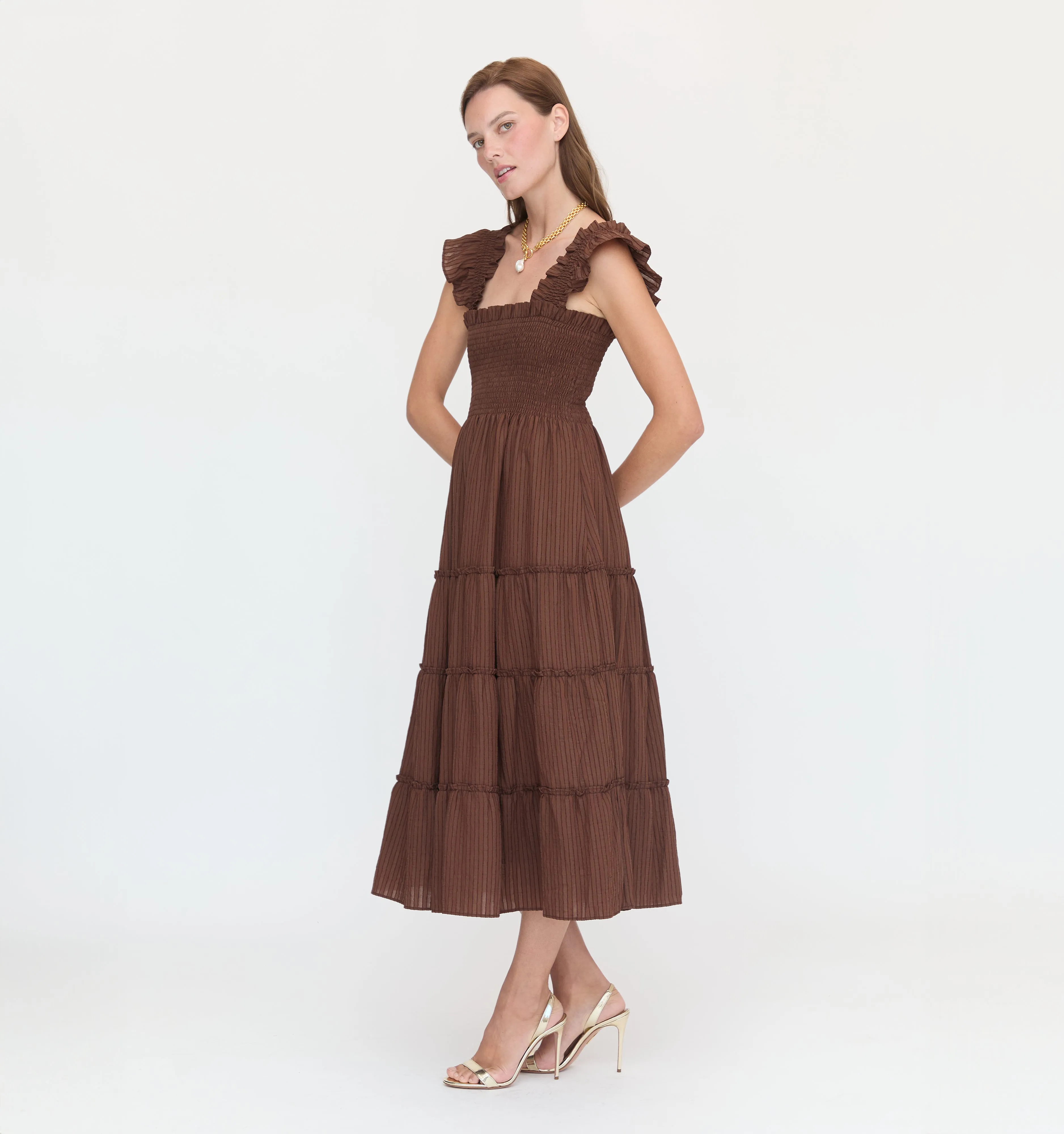 The Ellie Nap Dress - Chocolate Tonal Seersucker