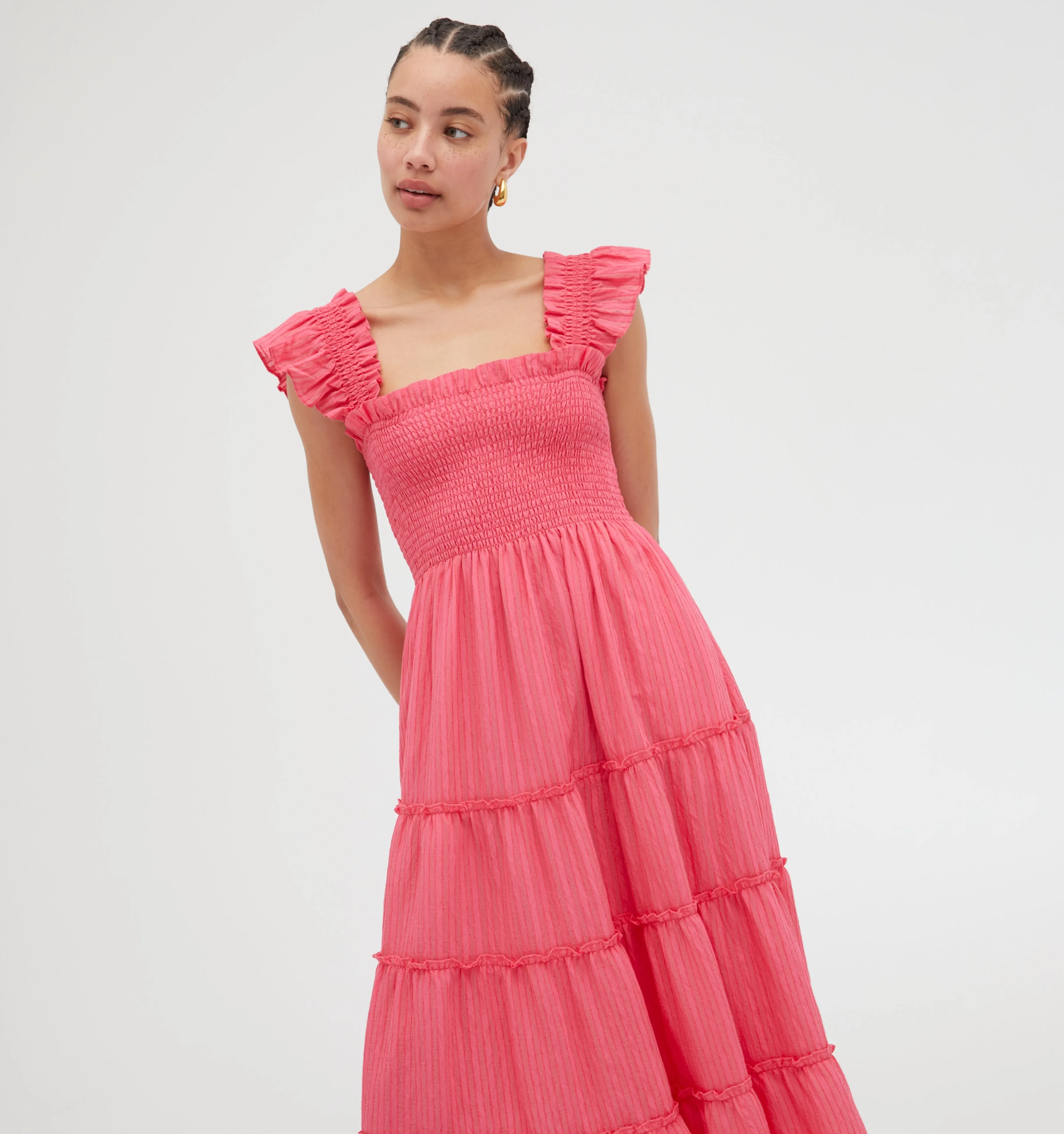 The Ellie Nap Dress - Watermelon Tonal Seersucker