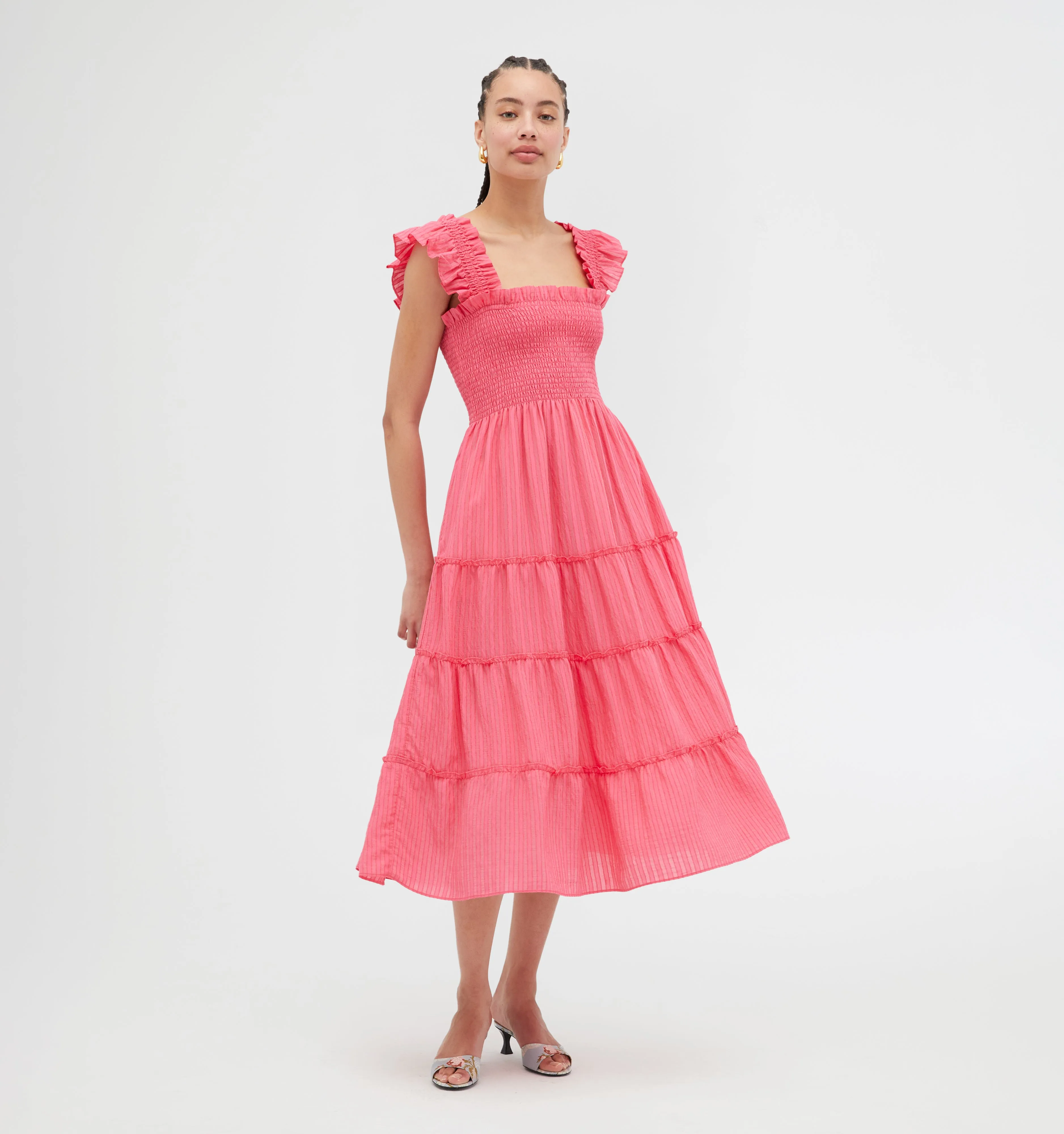 The Ellie Nap Dress - Watermelon Tonal Seersucker