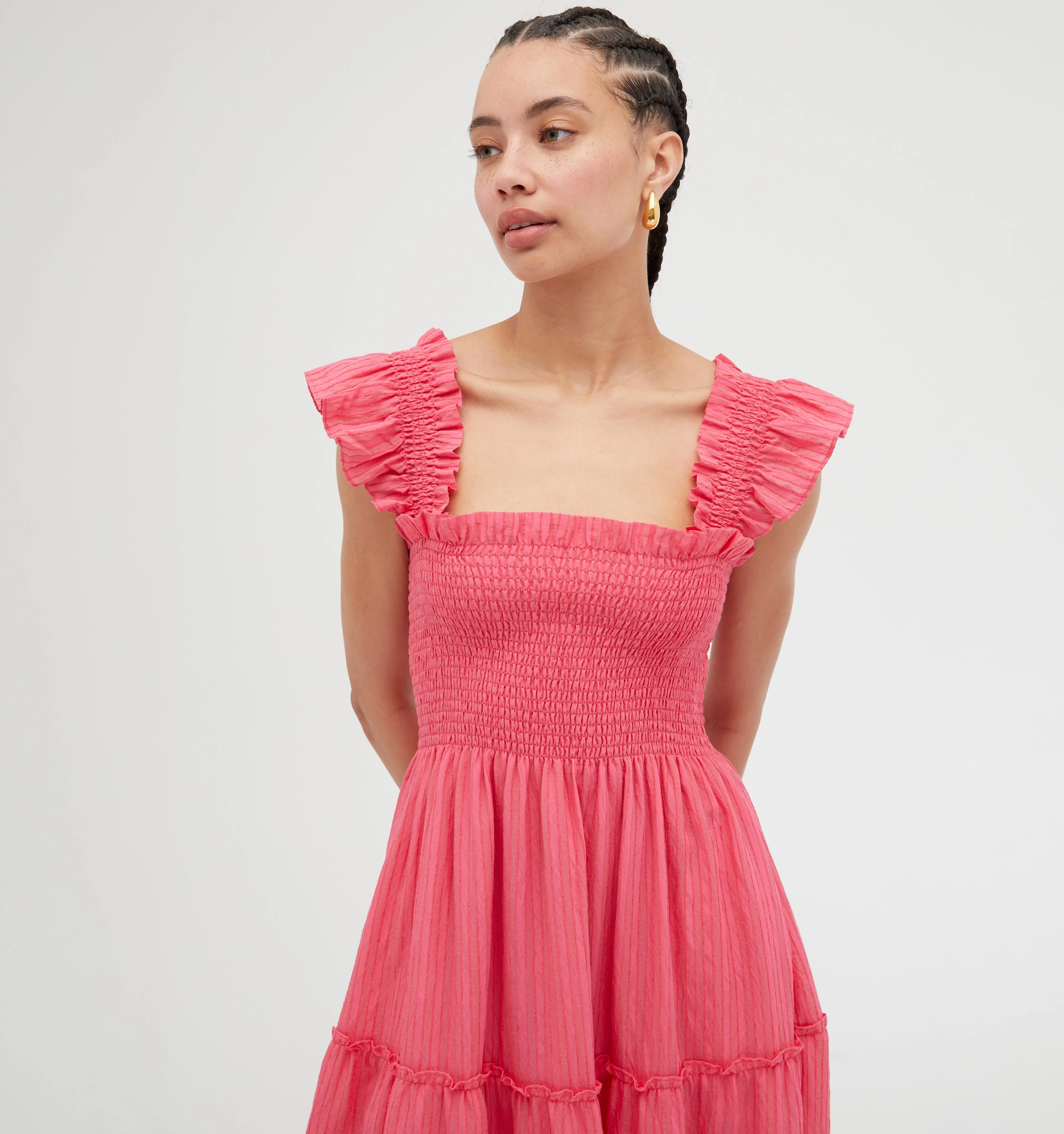 The Ellie Nap Dress - Watermelon Tonal Seersucker