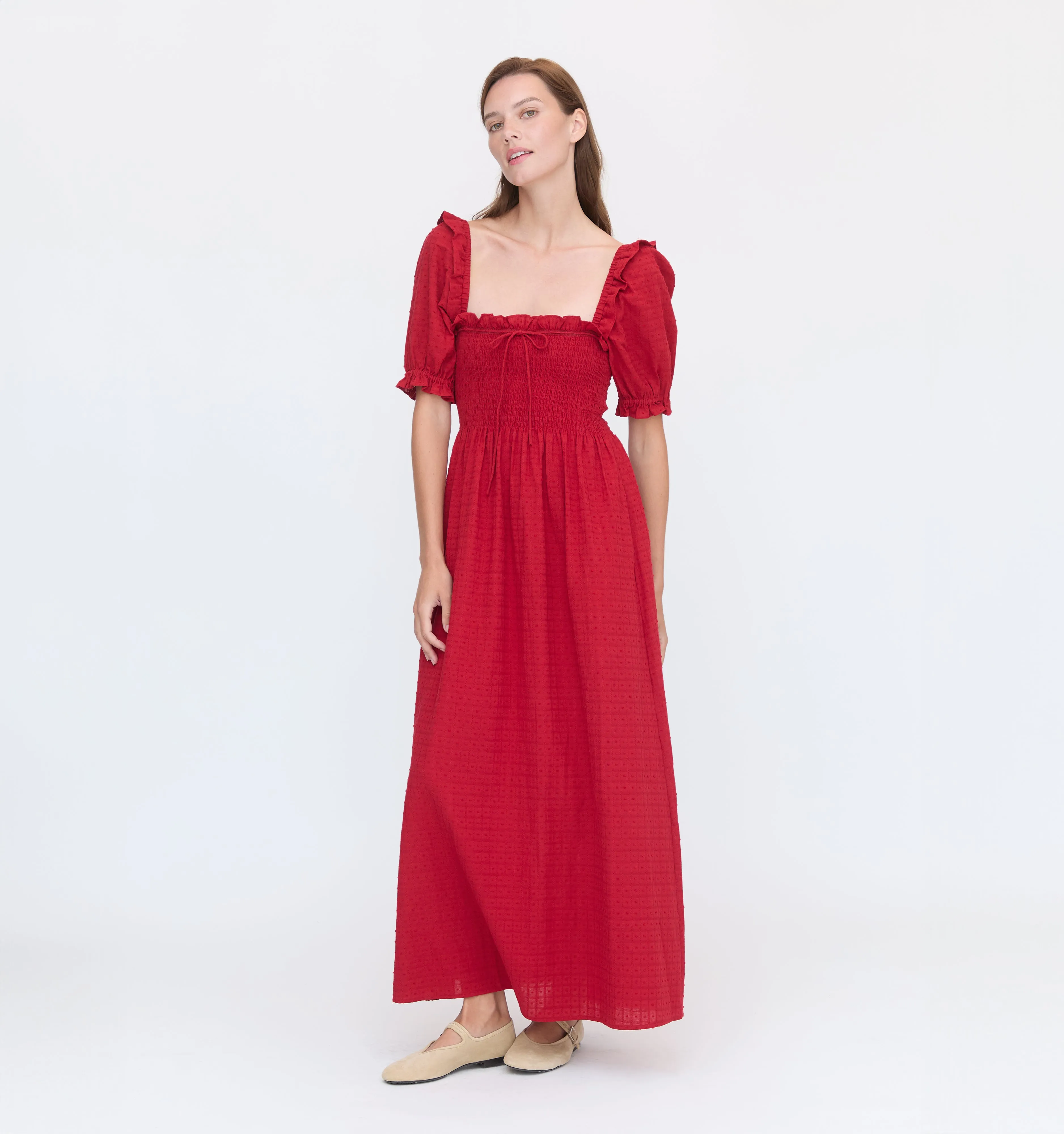 The Scarlett Nap Dress - Chili Red Textured Clip Dot