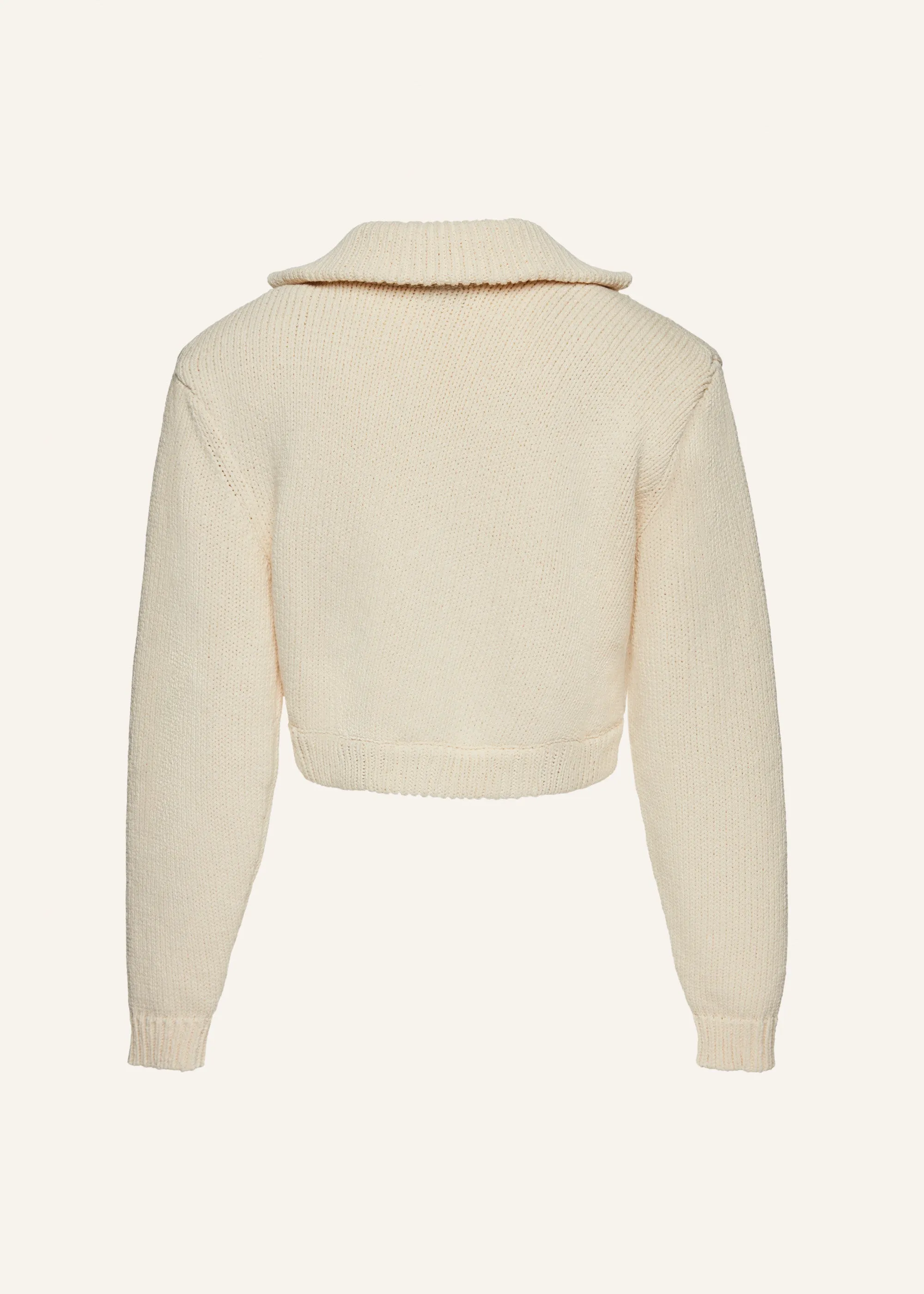 Thick knit cotton polo sweater in cream
