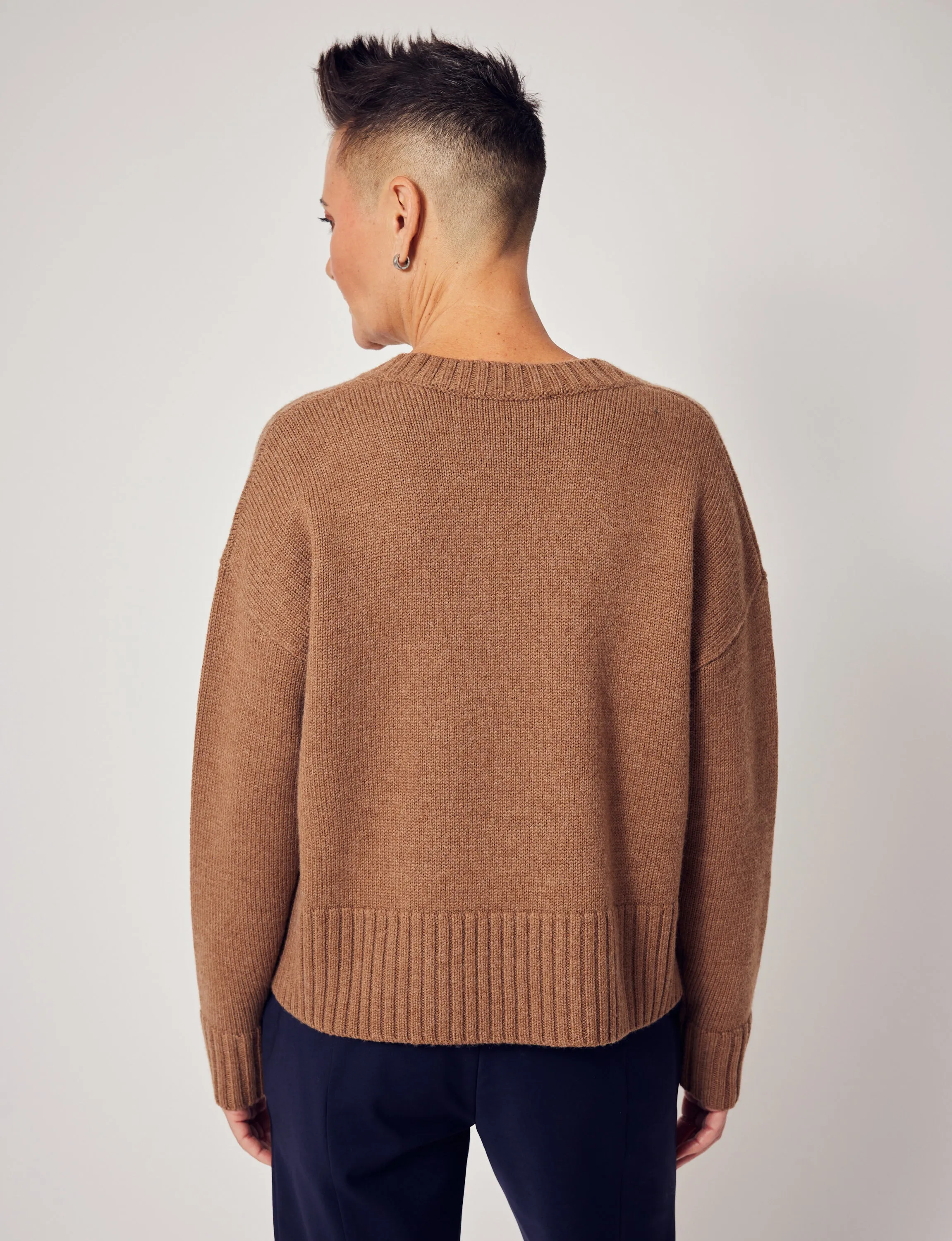 V-Neck Knitted Sweater in Fawn