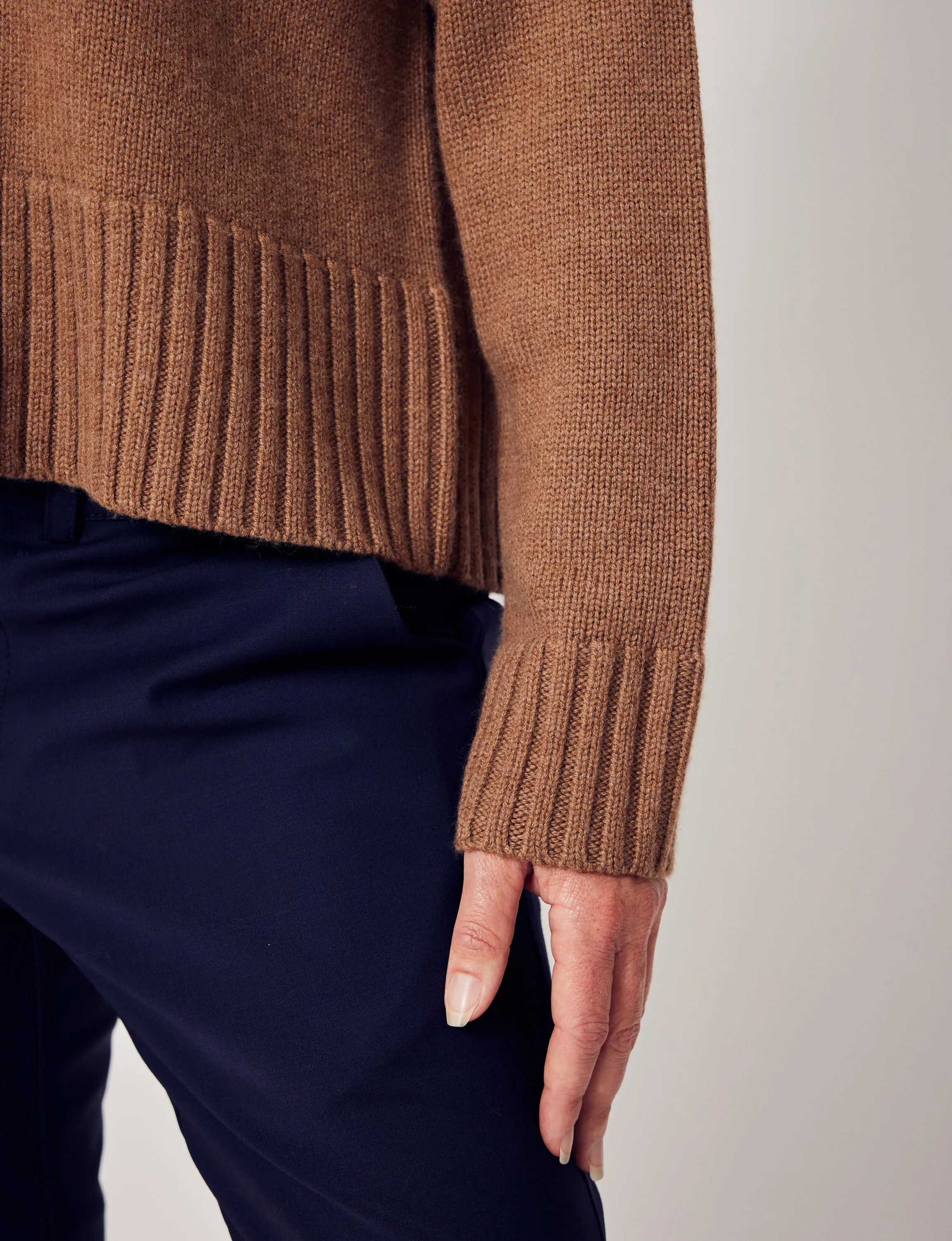 V-Neck Knitted Sweater in Fawn