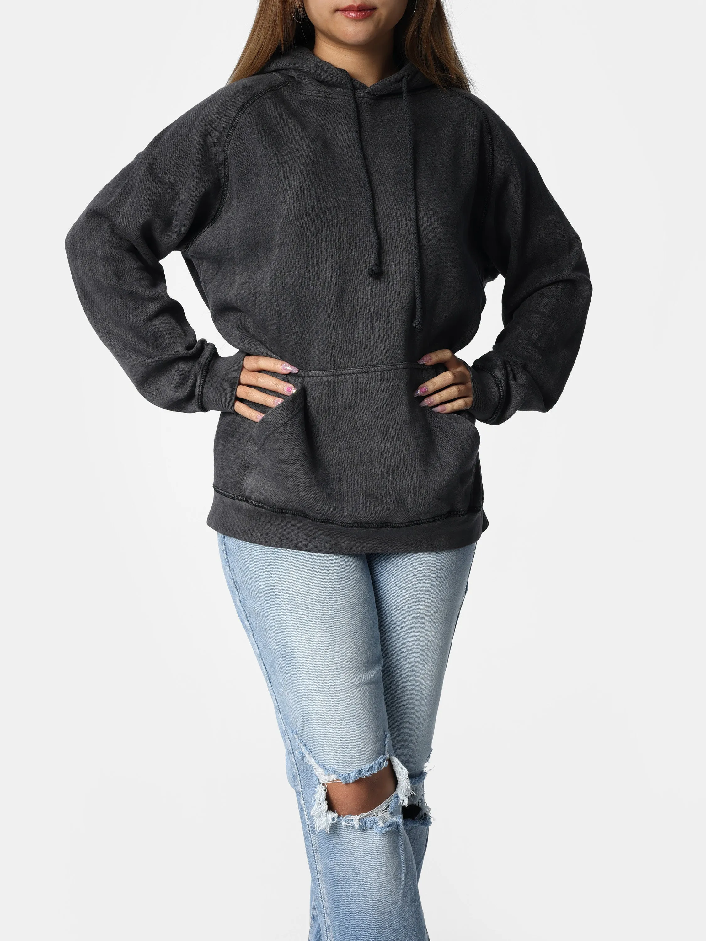 Vintage Black Embroidered Wings Hoodie