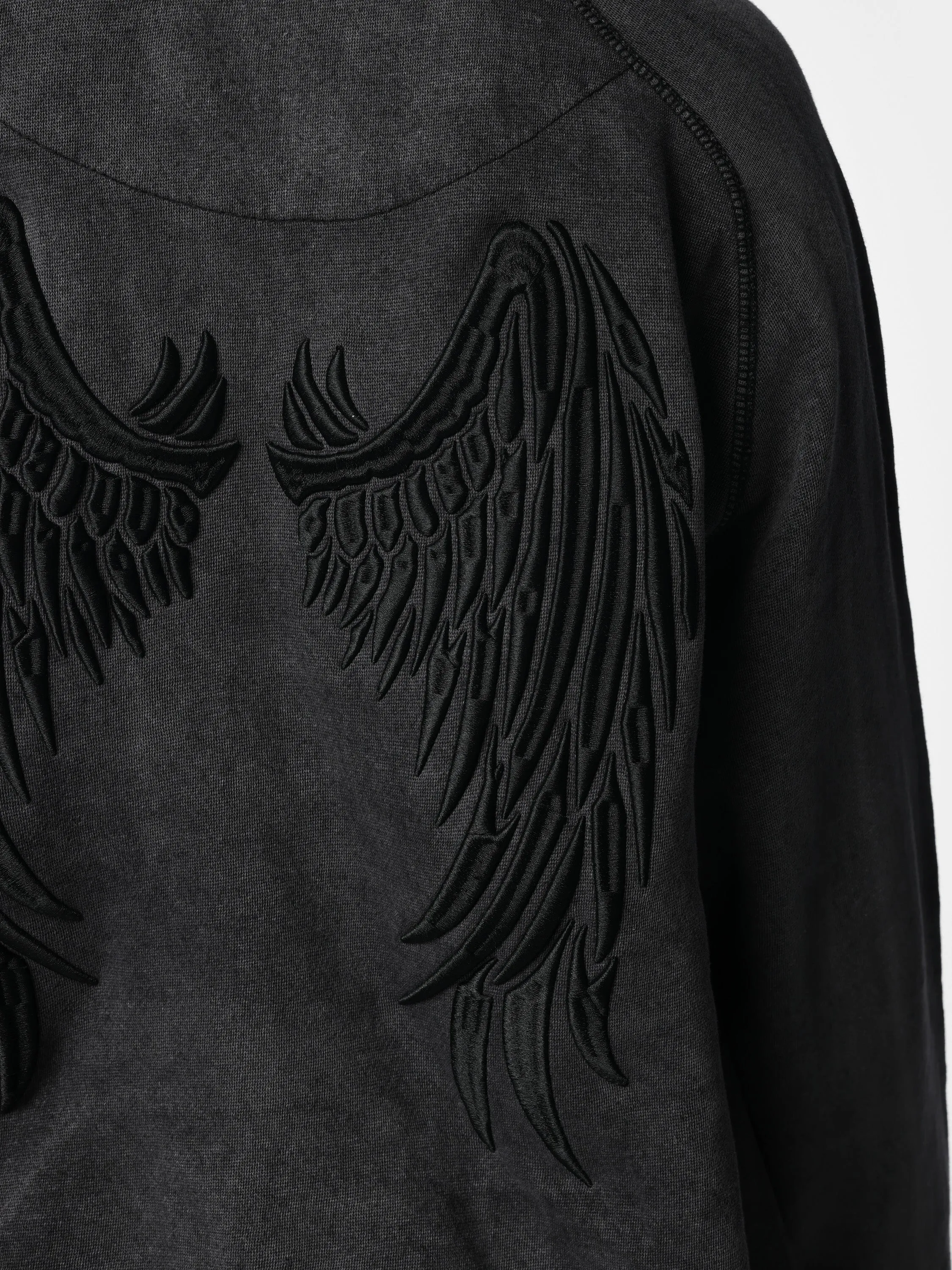 Vintage Black Embroidered Wings Hoodie