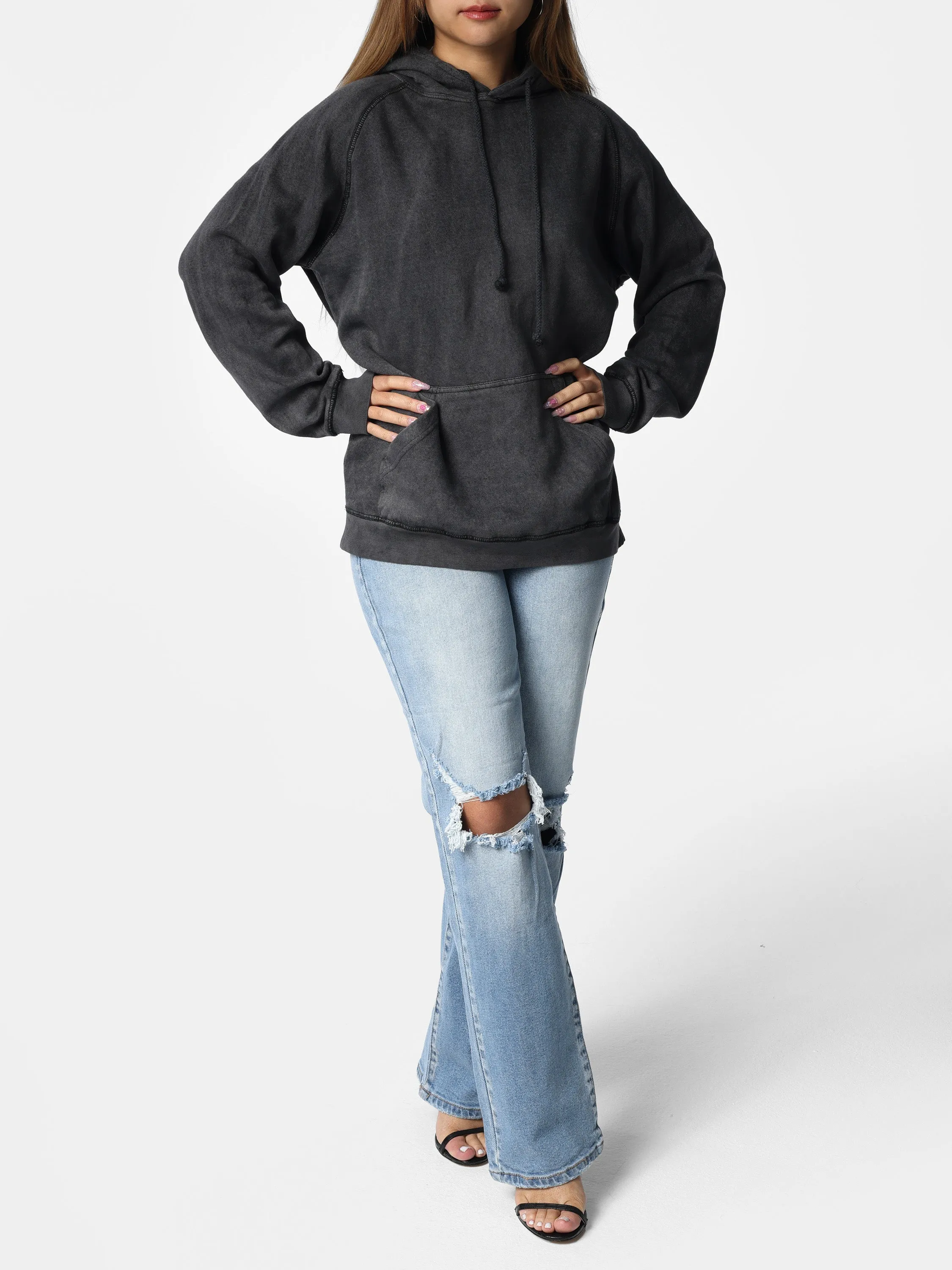 Vintage Black Embroidered Wings Hoodie