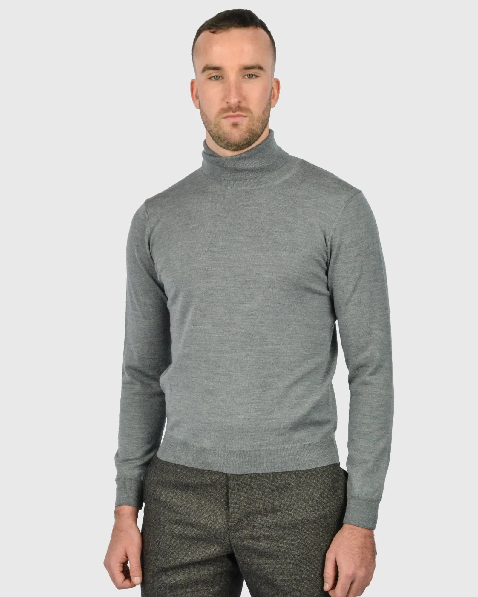 VISCONTI W23R GREY WOOL ROLL NECK / POLO NECK