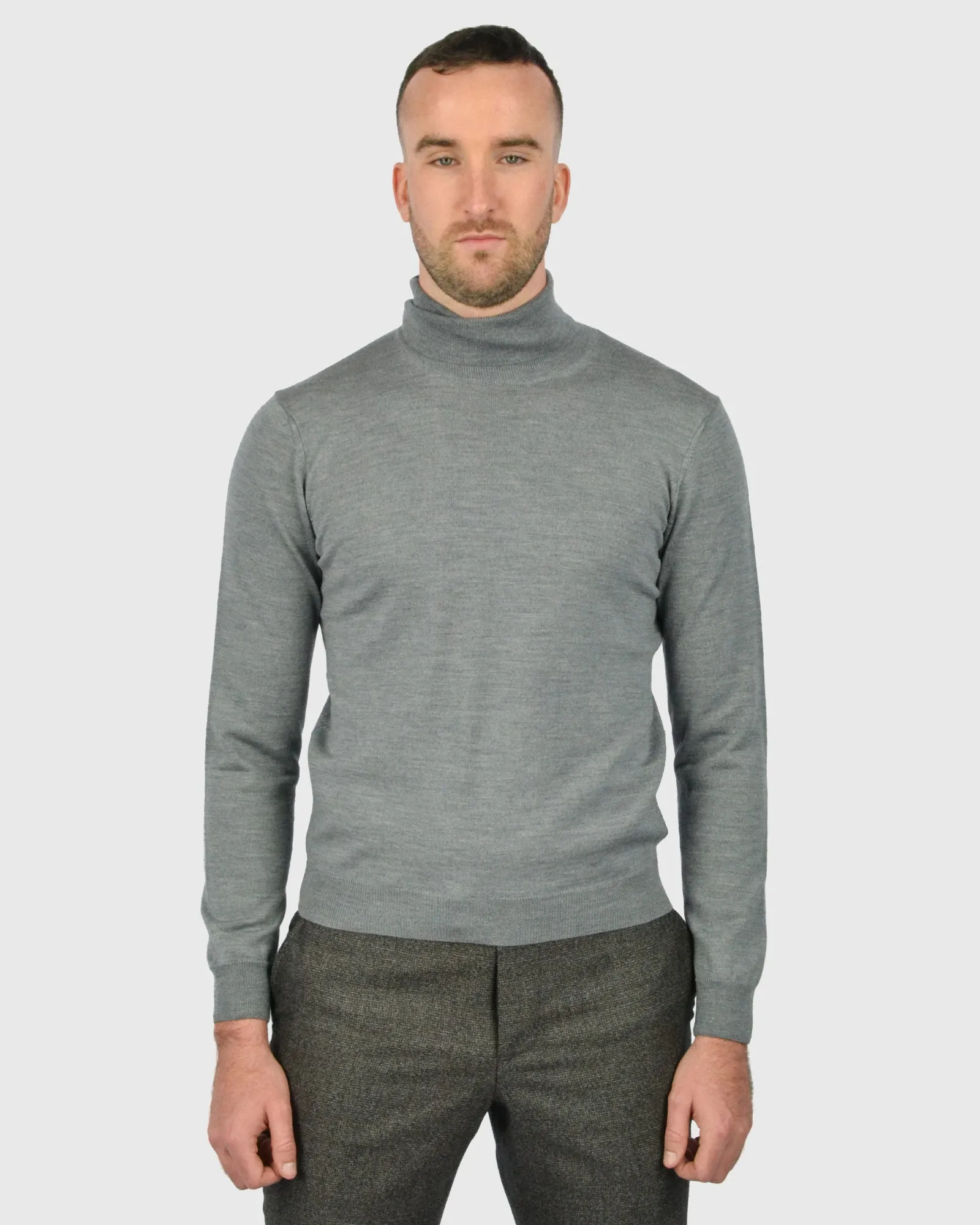 VISCONTI W23R GREY WOOL ROLL NECK / POLO NECK