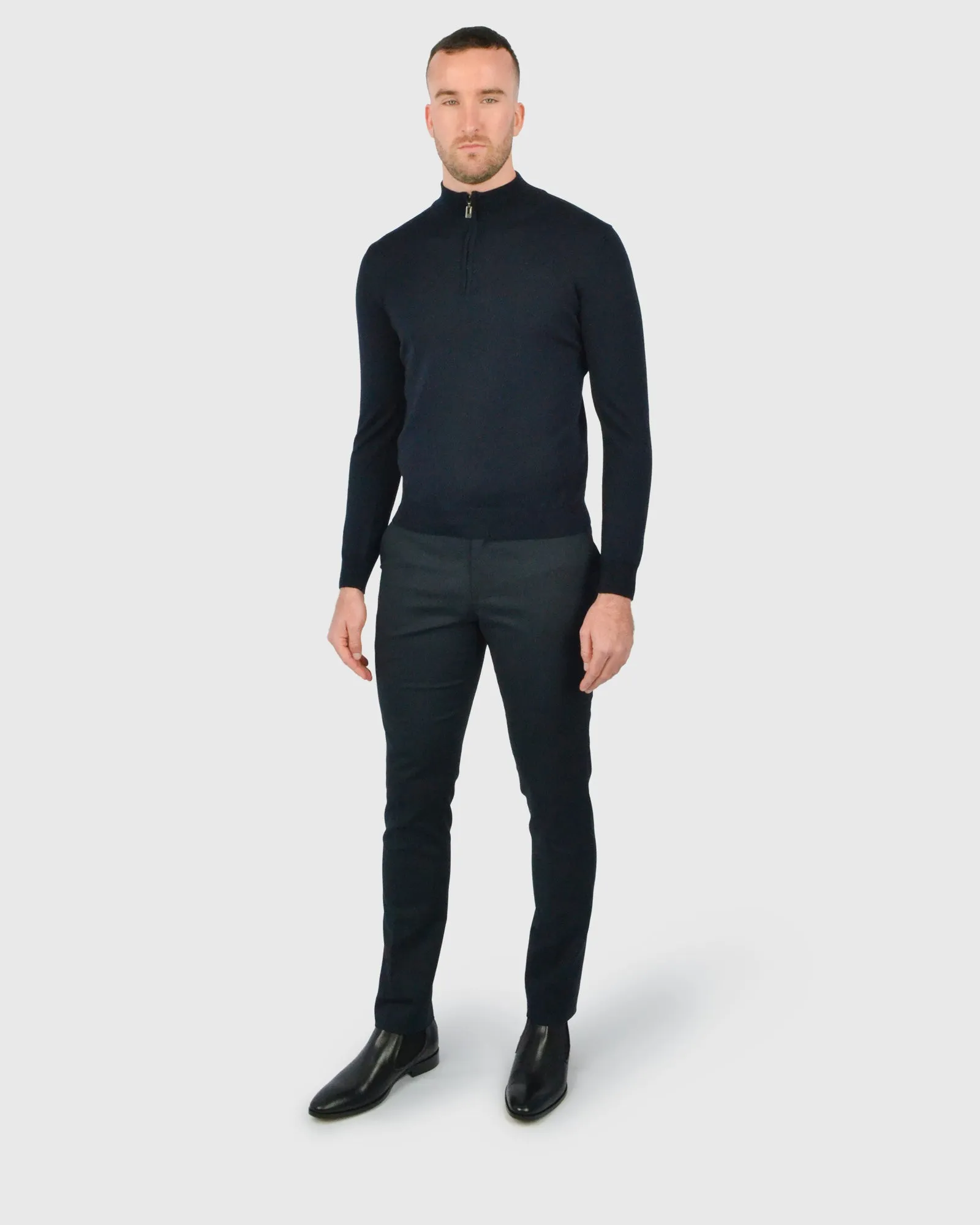 VISCONTI W23Z NAVY WOOL QUARTER ZIP SWEATER