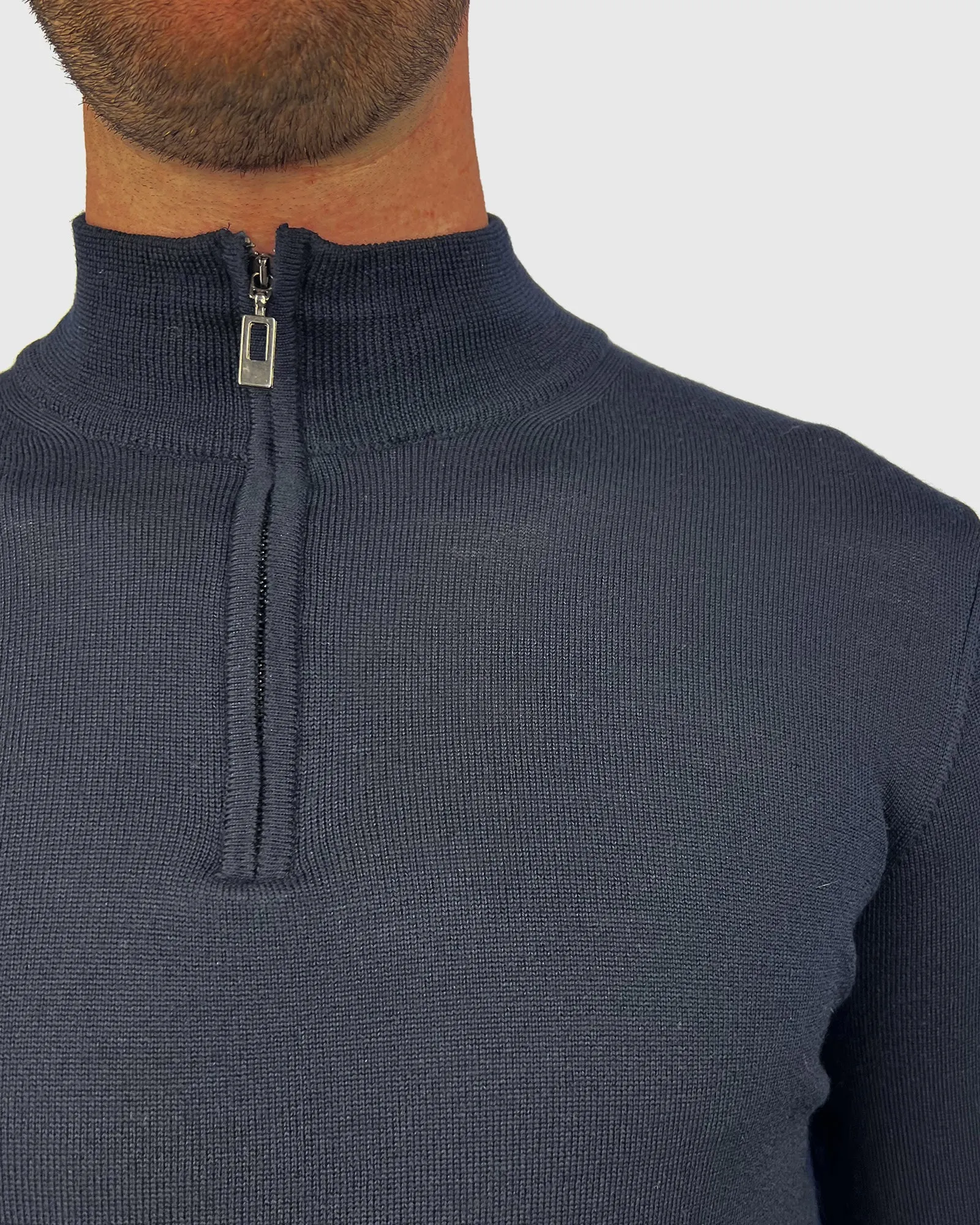 VISCONTI W23Z NAVY WOOL QUARTER ZIP SWEATER