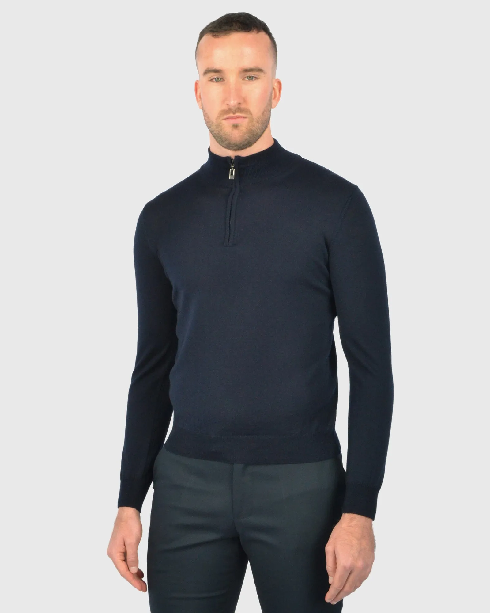 VISCONTI W23Z NAVY WOOL QUARTER ZIP SWEATER