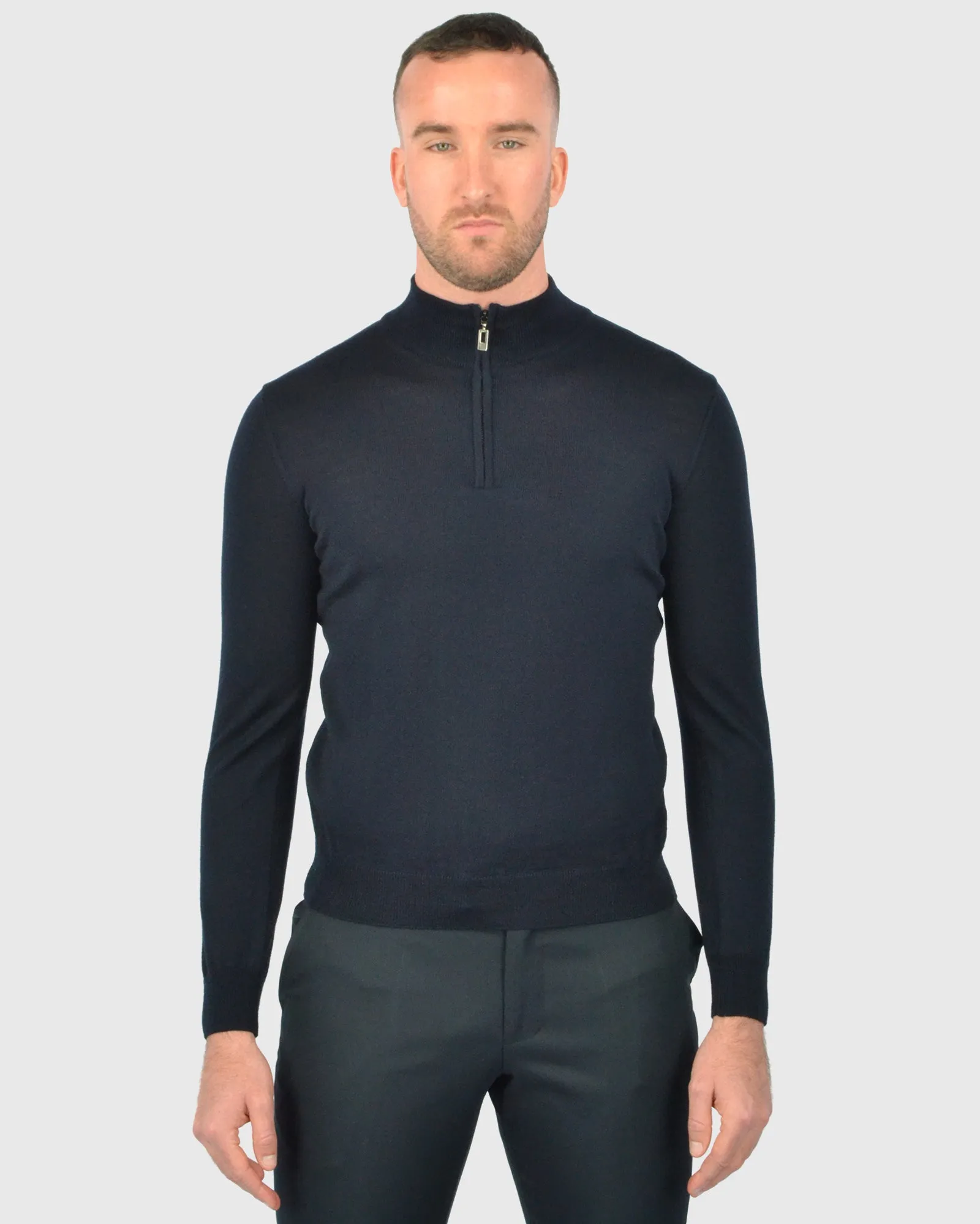 VISCONTI W23Z NAVY WOOL QUARTER ZIP SWEATER