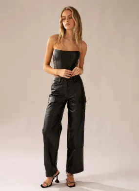 Walk On The Wild Side PU Cargo Pants - Black