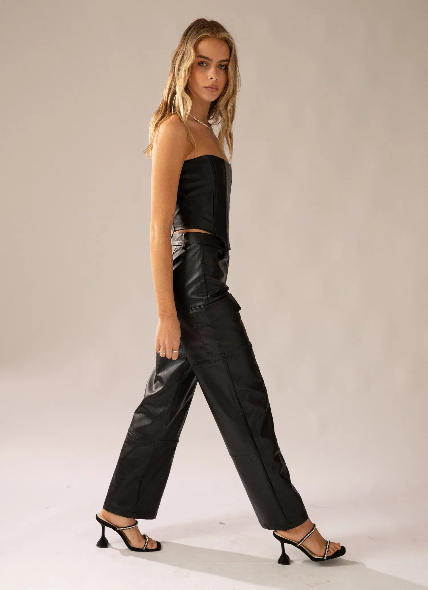 Walk On The Wild Side PU Cargo Pants - Black