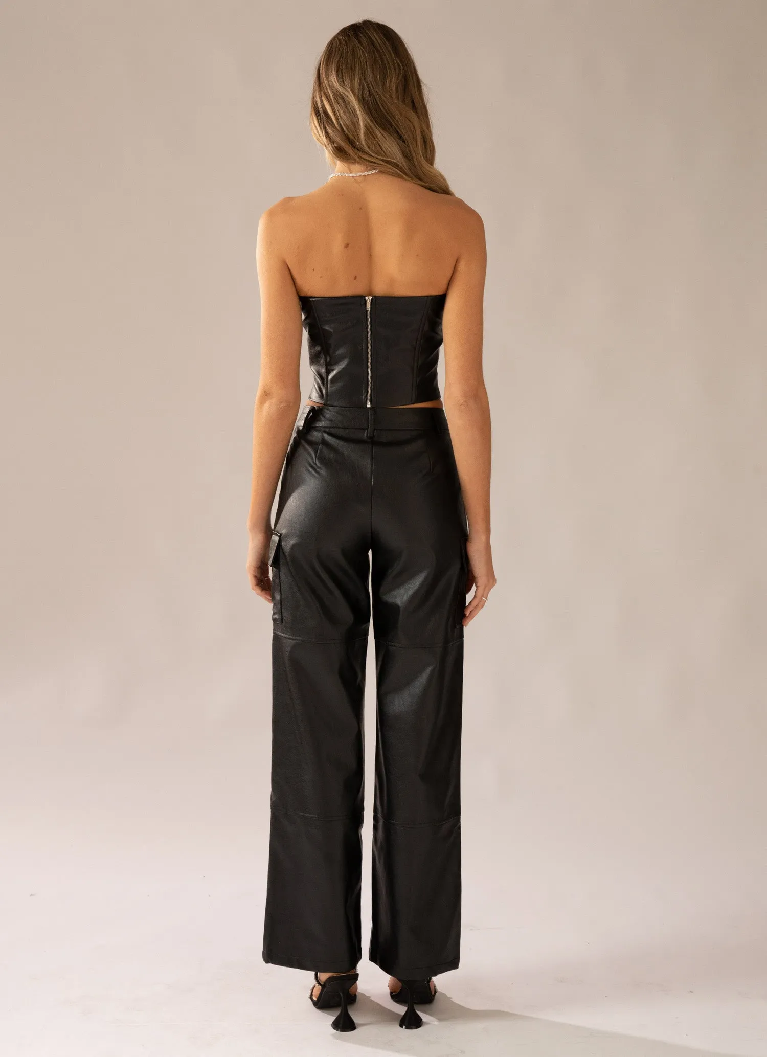 Walk On The Wild Side PU Cargo Pants - Black