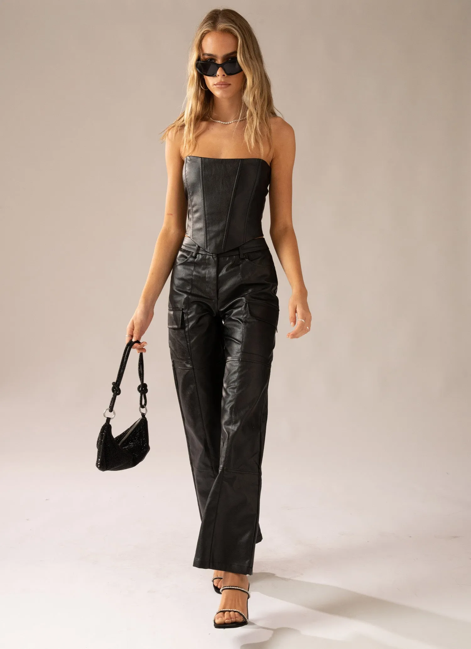 Walk On The Wild Side PU Cargo Pants - Black