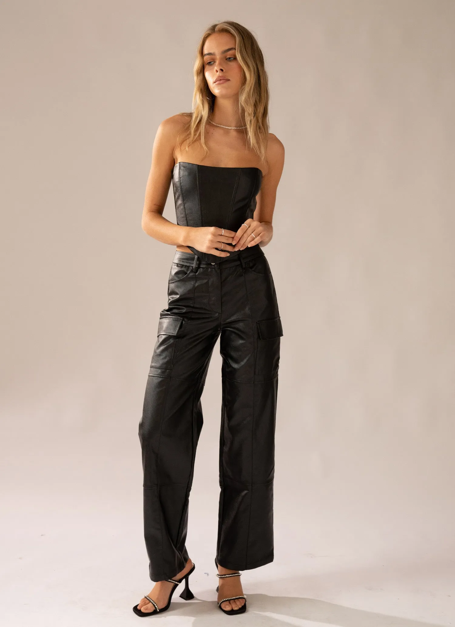 Walk On The Wild Side PU Cargo Pants - Black