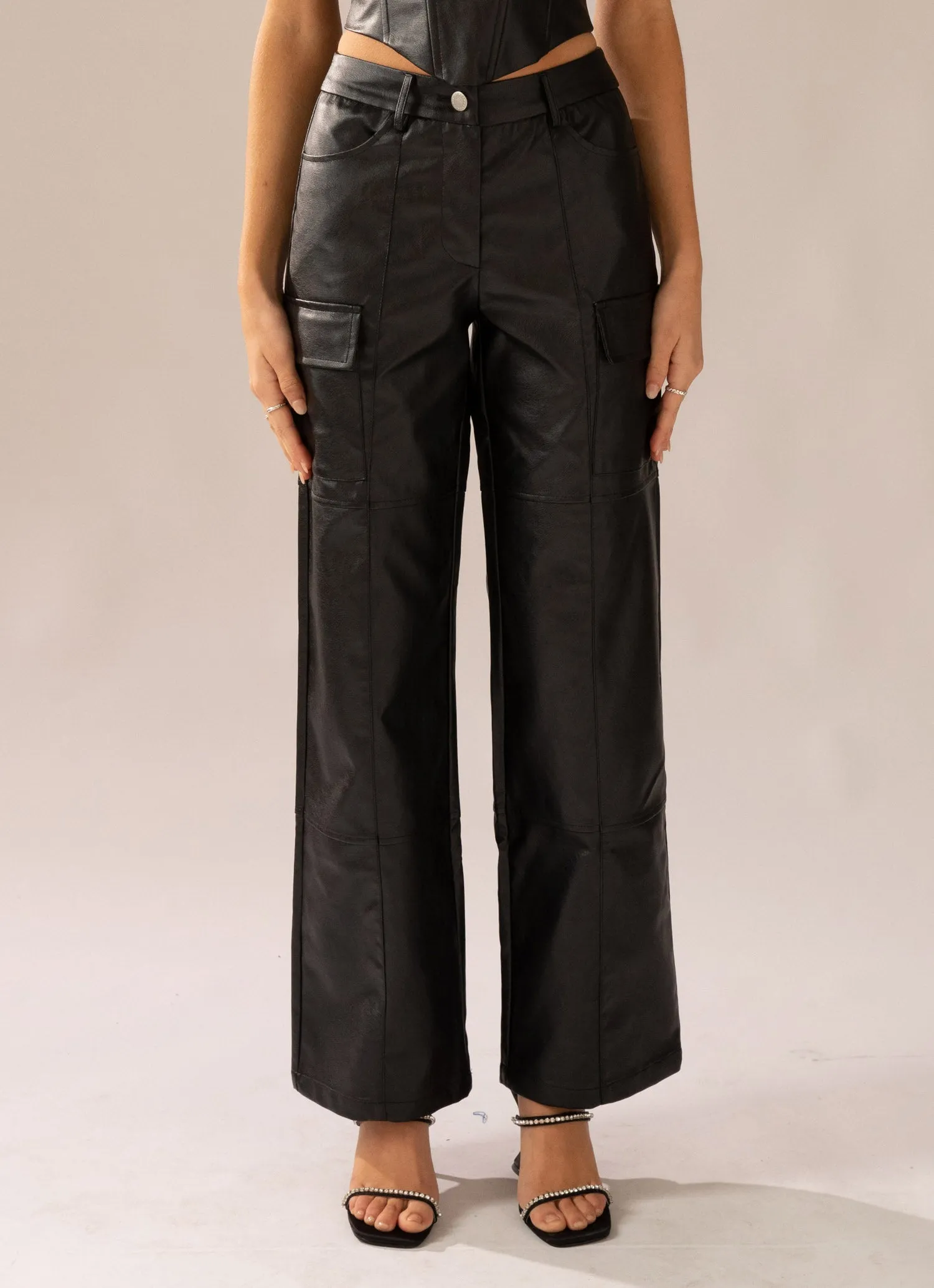 Walk On The Wild Side PU Cargo Pants - Black