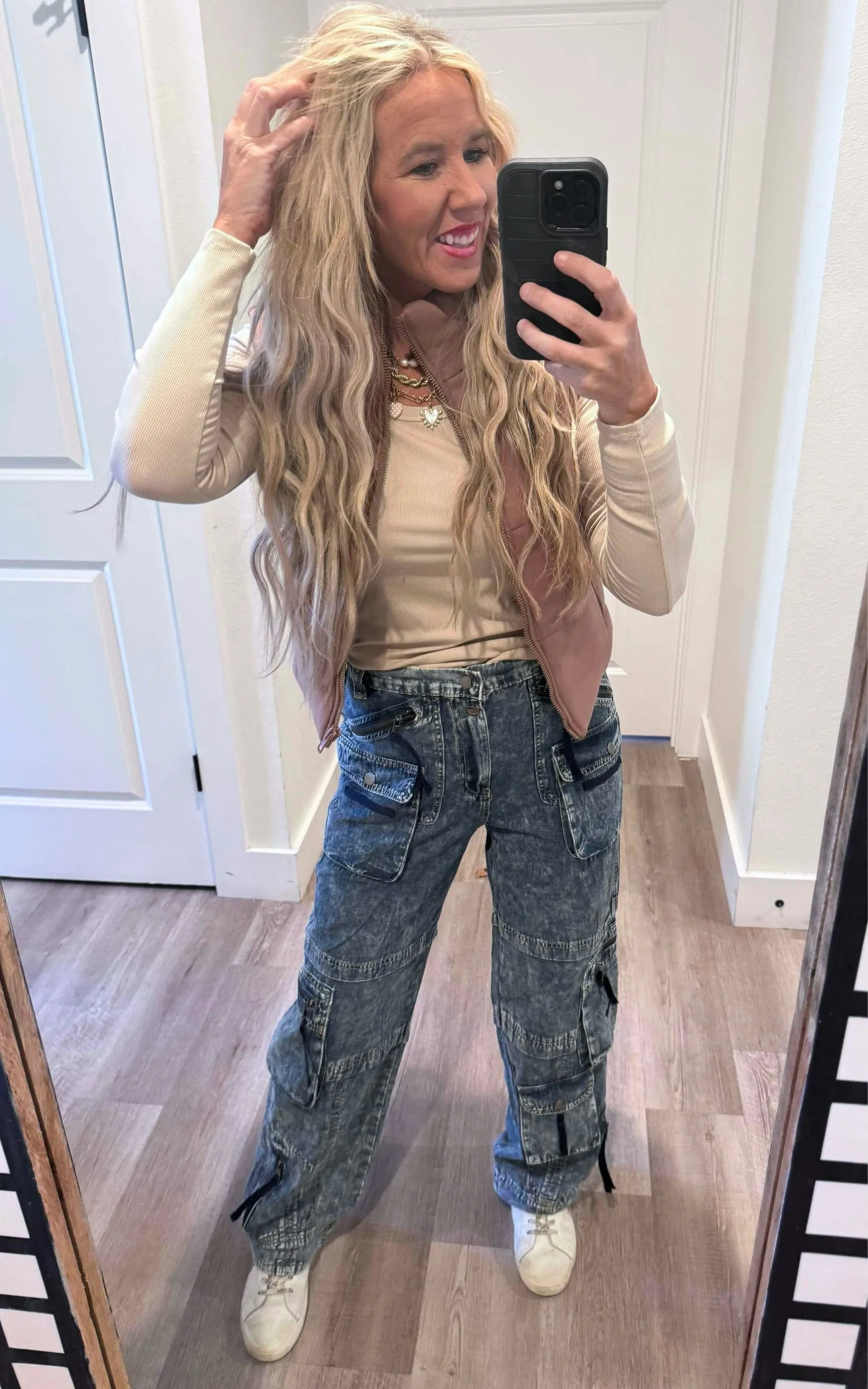 Washed Cargo Denim Pants