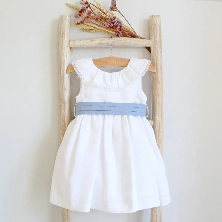White Linen Ceremony Dress with Sash