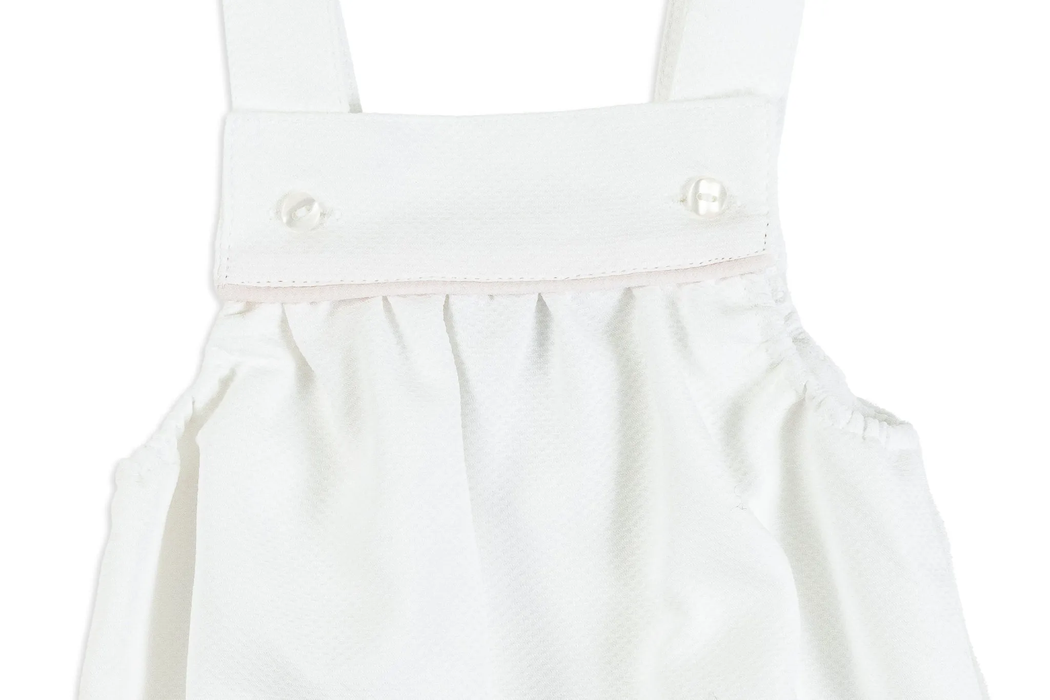 White Piqué Romper with Pink Trim