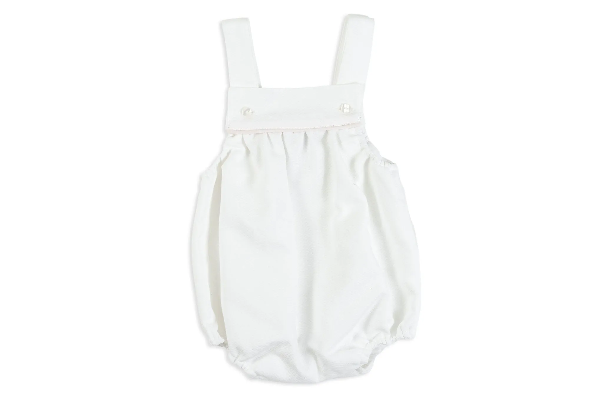 White Piqué Romper with Pink Trim