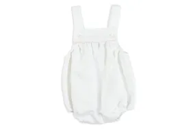 White Piqué Romper with Pink Trim