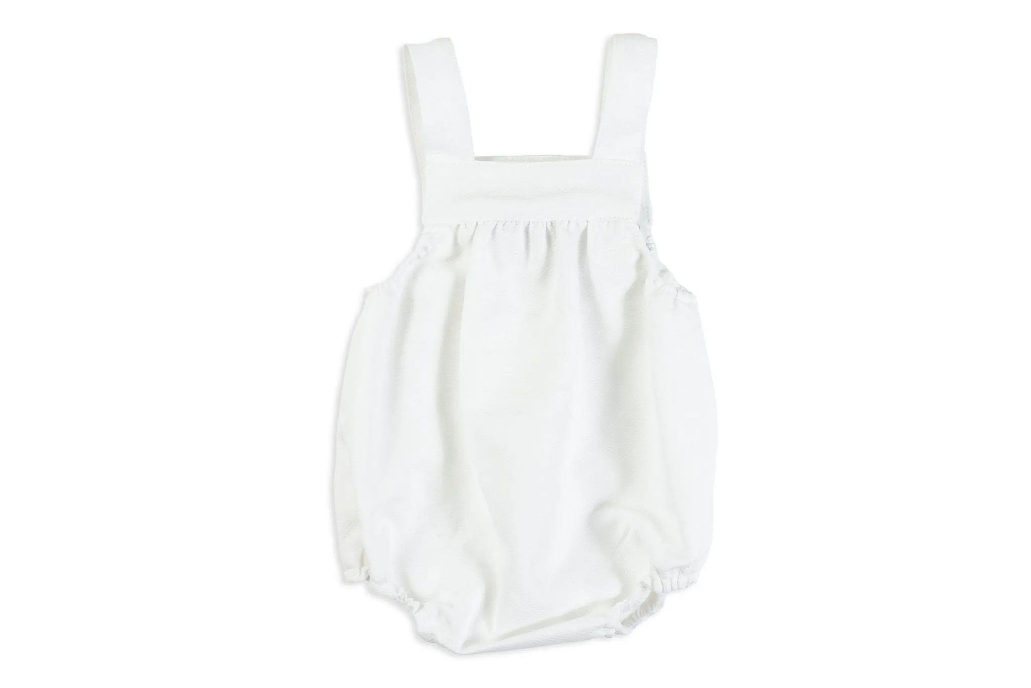 White Piqué Romper with Pink Trim