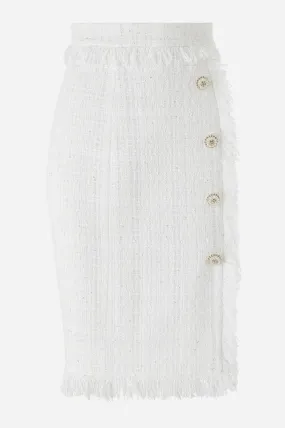 White Sequin Tweed Midi Skirt
