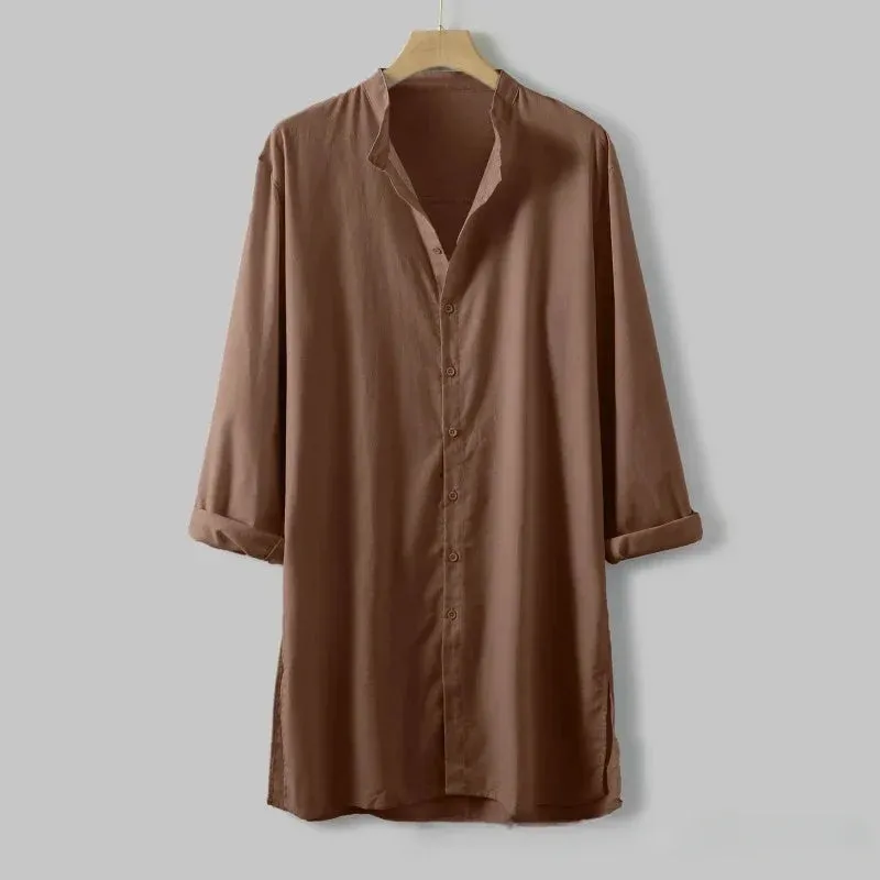 Wiaofellas  -  Men Clothing Fashion Vintage Men Trench Coat Cotton Long Sleeve Stand Collar Hip Hop Jacket Men Cloak Solid Outerwear