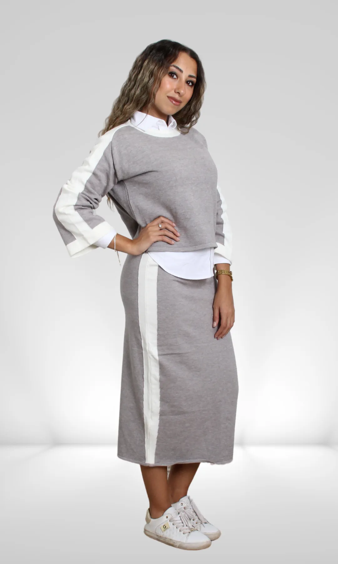 Women Two Piece Top & Skirt Set (Grey)