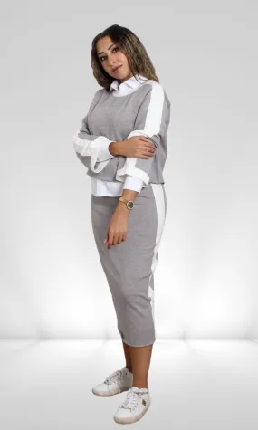Women Two Piece Top & Skirt Set (Grey)