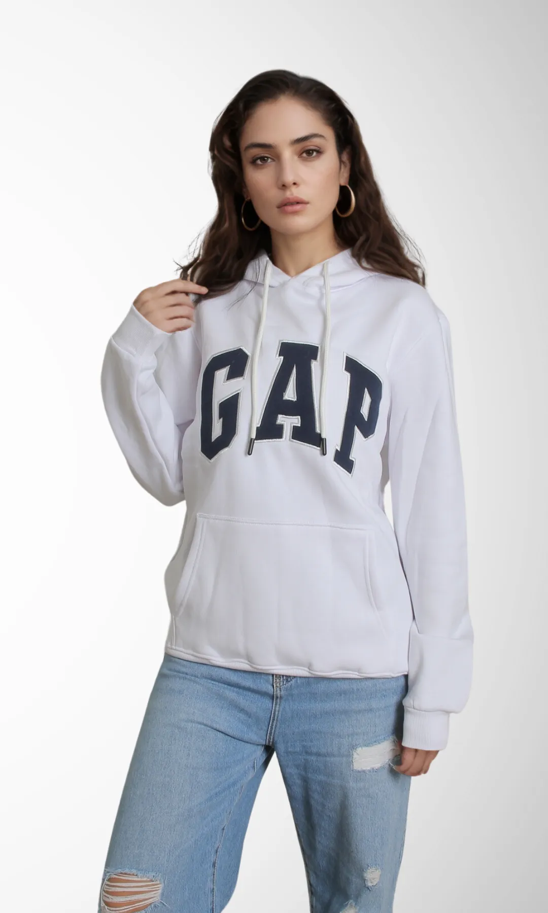Women Vintage Pullover Hoodie (White)